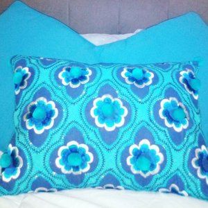 Jaipur Market navy, teal, blue Boho pom pom decorative geometric shape pillow